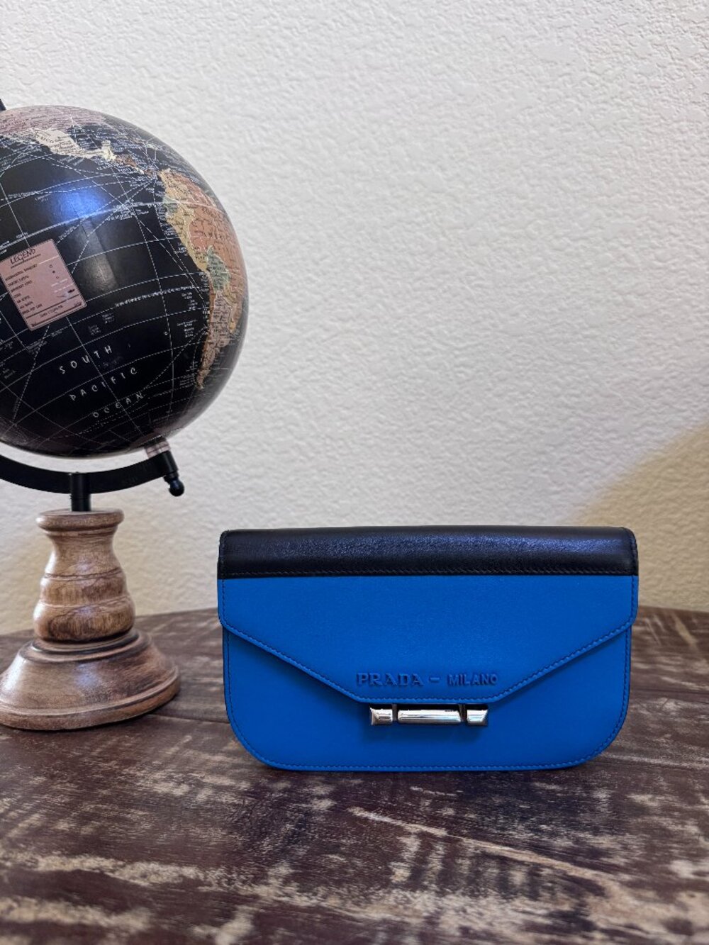 Prada Blue Black Leather Crossbody Bag Authentic + COA